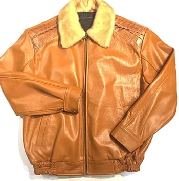 G-Gator Cognac Genuine Alligator / Mink Bomber Jacket 2057.