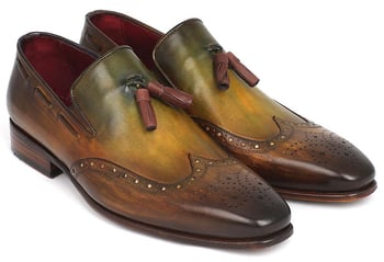 Paul Parkman ''WL34-GRN"Green Genuine Leather Wingtip Tassel Loafers