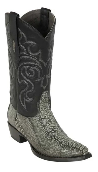 Los Altos Bustic Black Genuine Ostrich Leg Snip Toe Cowboy Boots 940581