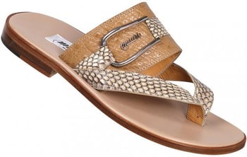 Mauri "1215" Brown / Beige Genuine Ostrich / Python Sandals.