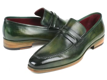 Paul Parkman ''068-GRN" Green Genuine Hand-Painted Leather Loafers.