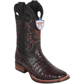 Wild West Black Cherry Genuine Caiman Belly Wide Square Toe Cowboy Boots 28258218