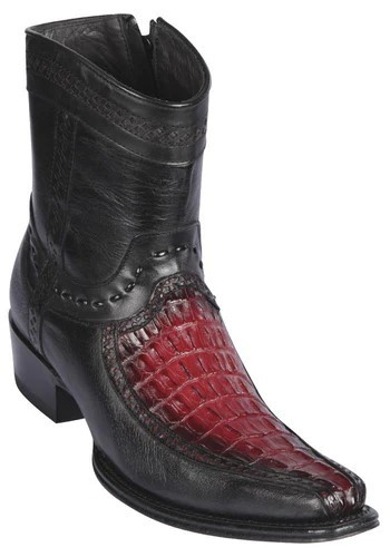 Los Altos Faded Burgundy Genuine Caiman Tail and Deer Boots  Leather  European Square Toe Low Shaft Cowboy Boots 76BF0143