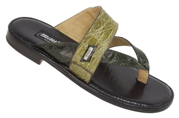 Mauri "1810" Green Genuine Crocodile Flanks / Khaki Crocodile Flanks Sandals