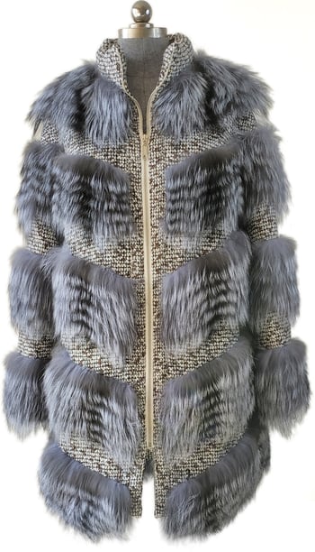 Winter Fur Ladies Natural Silver Genuine Fox 3/4 Coat W02Q01SF.