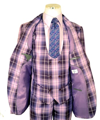 Cielo Purple / Lavender / Gold Lurex Plaid Slim Fit Vested Suit BPV3596