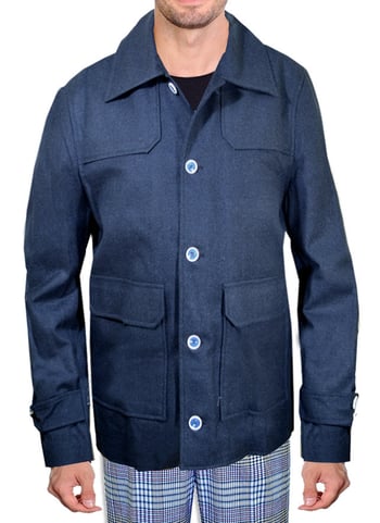 Cigar Navy Blue Wool Blend Modern Fit Single Breasted Pea Coat CJ-5610