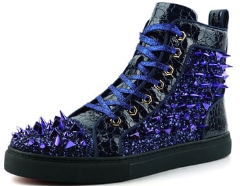Fiesso FI2369 Navy Glitter Spikes Lace-Up High-Top Sneaker