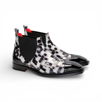 Emilio Franco Couture EFC352 Black/White Patent Leather Ankle Boots Made in Italy