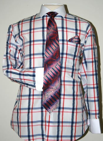 Daniel Ellissa White / Red / Blue Windowpanes Shirt / Tie / Hanky Set With Free Cufflinks DS3771P2