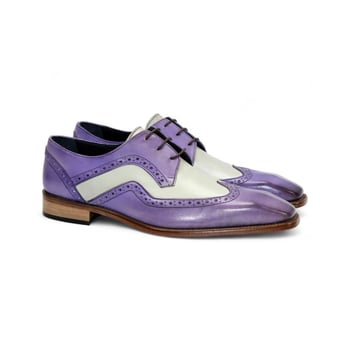 Duca Di Matiste "Saranno" Lavender / Off White Genuine Italian Calf Leather Lace-Up Derby Shoes.