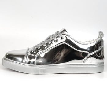 Fiesso Silver Patent Lace up Low Cut Leather Sneaker FI2415-2.