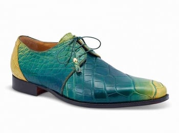 Mauri 4851 Multi Green Genuine Alligator Derby Oxfords Shoes.