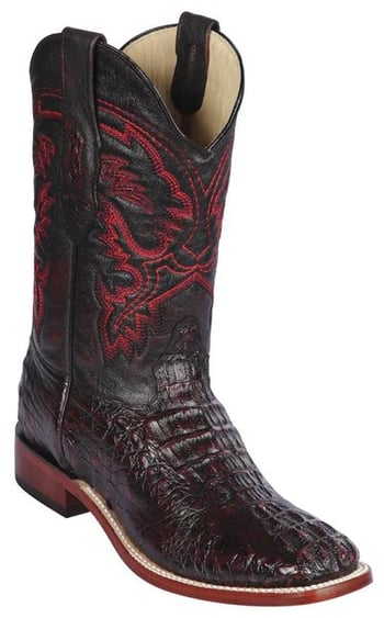 Los Altos Black Cherry Genuine Caiman Hornback Leather Wide Square Toe Cowboy Boots 8220218