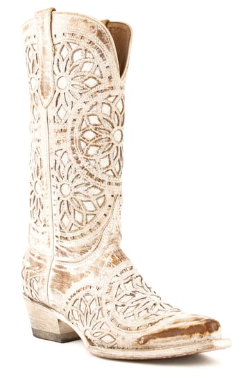 Ferrini Ladies "Mandala" Shabby Chic Brown Full Grain Leather Snipped Toe Cowgirl Boots 81761-10