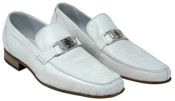 Mauri "Royalty" 3042 White Genuine Ostrich Leg Loafer Shoes.