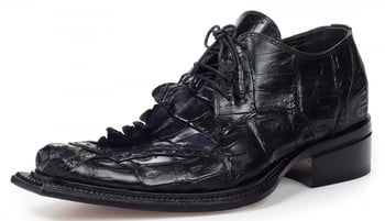 Mauri "Giotto" 44209 Black Genuine Baby Crocodile / Hornback Tail Lace-up Shoes.