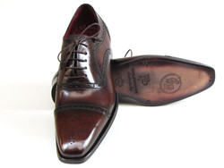 Paul Parkman 024 Burgundy / Brown Genuine Italian Calfskin Captoe Oxford Hand-Painted Shoes