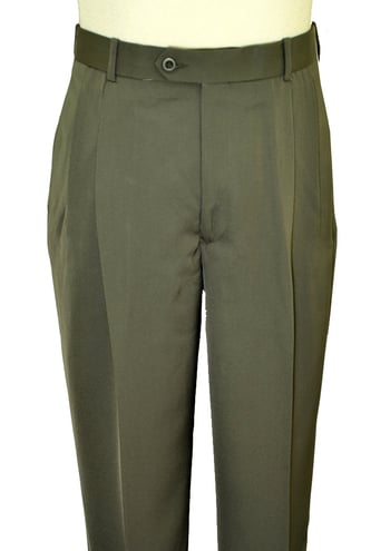 Pronti Olive Green Double Pleated Wide Leg Slacks P18