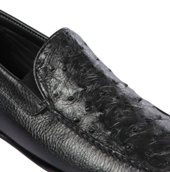 Lombardy Black Genuine Quill Ostrich / Leather Penny Loafer Shoes ZLA040305.