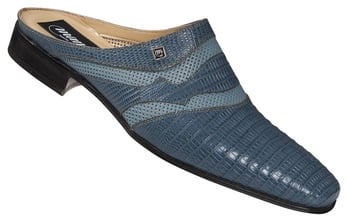 Mauri  "4648" Caribbean Blue Genuine Lizard / Jean Nappa Perforated Half Shoes