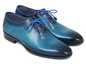 Paul Parkman ''VN82BL''Blue  Navy Genuine Leather Medallion Toe Oxfords Shoes.