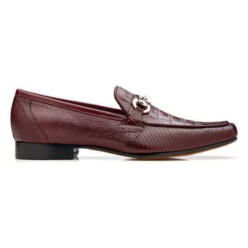 Belvedere Udine 1030 Burgundy Genuine Caiman and Lizard Bit Loafer