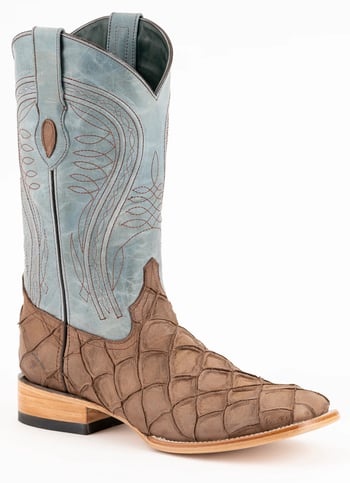 Ferrini "Bronco" Brown Pirarucu Print Leather Square Toe Cowboy Boots 43393-10