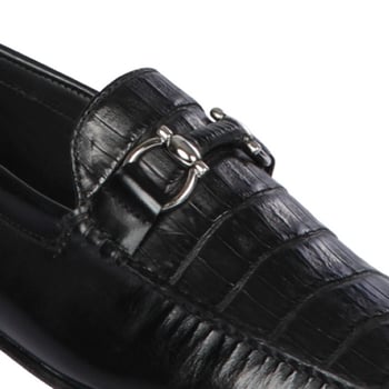 Lombardy Black Genuine Crocodile / Leather Horsebit Loafer Shoes ZLA058205.