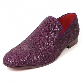 Fiesso Purple Suede Purple Rhinestones Slip on Loafer FI7525.