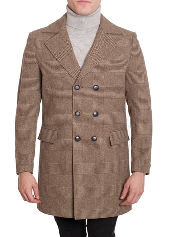 De-Niko Light Brown Wool Blend Double Breasted 3/4 Length Overcoat MW5264