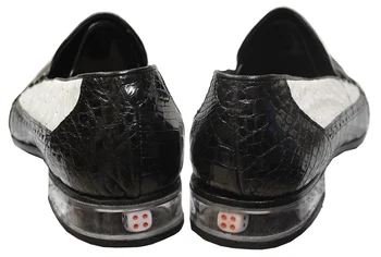 Mauri 4821/1 Black / White Genuine Body Alligator / Ostrich Loafer Shoes With Plexiglass Heel/Dice.