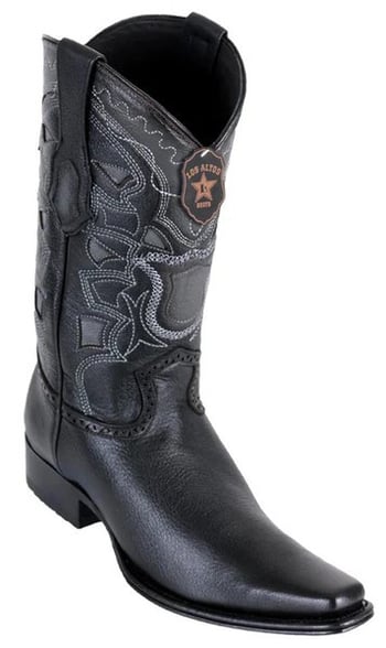 Los Altos Black Genuine Grisly Leather European Square Toe Cowboy Boots 762705