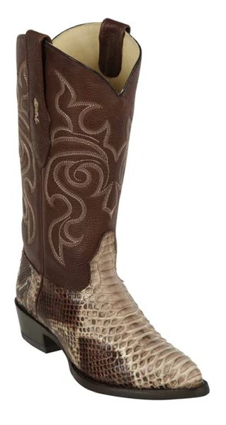 Los Altos Bustic Brown Finish Genuine Python J Toe Cowboy Boots 995785