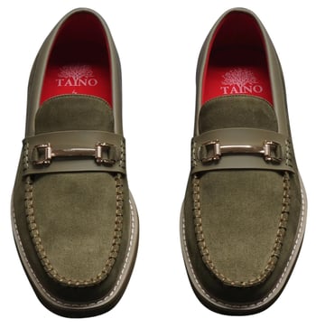 Tayno "Drive" Olive Green Vegan Suede Moc Toe Bit Strap Loafers