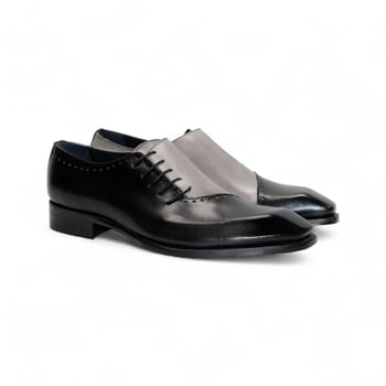 Duca Di Matiste Veroli Black / Grey Genuine Italian Calf Leather Crocodile Oxford Shoes