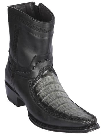 Los Altos  Faded Gray Genuine Caiman Belly and Deer Leather  European Square Toe Low Shaft Cowboy Boots 76BF8238