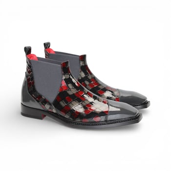 Emilio Franco Couture EFC352 Red/Grey Patent Leather Ankle Boots Made in Italy