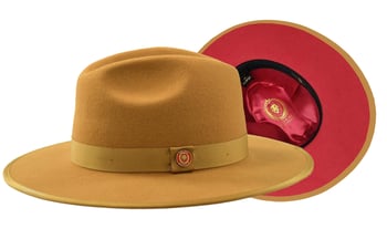 Bruno Capelo Camel / Red Bottom Australian Wool Flat Brim Fedora Hat MO-202.