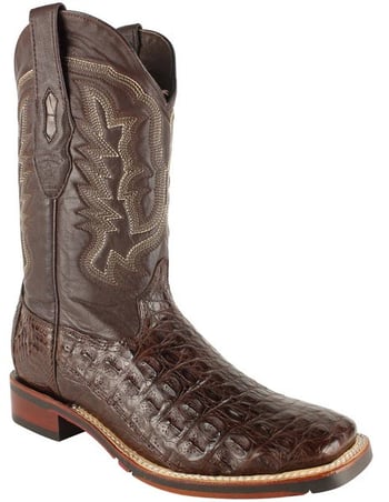 Los Altos Brown Genuine Caiman Flank Wide Square Toe Cowboy Boots 826A1807