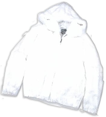 Winter Fur Kid's White Genuine Rex Rabbit Jacket with Fox Trimmed Hood K08R02.