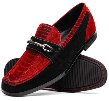 Marco Di Milano "Hugo" Black / Red Genuine Sueded Ostrich Leg Loafer