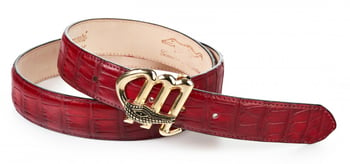 Mauri "0100/35" Red Genuine Body Alligator Hand Painted Belt.