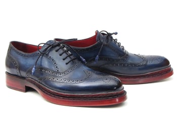 Paul Parkman Navy Genuine Triple Leather Sole Navy Wingtip Oxford Dress Shoes 027TRPNVY