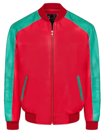 G-Gator #3402 Two Tone Lambskin Leather Jacket with Python Trimming Baseball Jacket