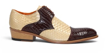Fennix Italy Roger Brown / Beige Genuine Alligator Snakeskin Lace-Up Dress Shoes