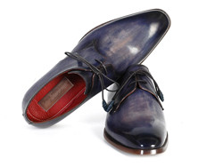 Paul Parkman PP2279 Blue & Navy Genuine Leather Hand-Painted Derby Shoes