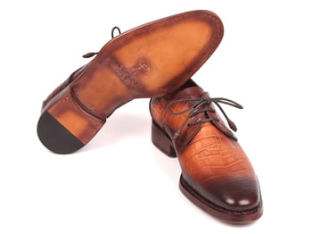 Paul Parkman "5254BRN'' Brown Genuine Calfskin Embossed Leather Derby Shoes