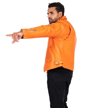 G-Gator 3013 Orange Genuine Leather Motorcycle Jacket Asymmetrical Zip