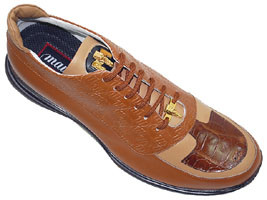 Mauri 8702 Camel Genuine Alligator And Mauri Embossed Nappa Leather Sneakers With Gold Mauri Alligator Head